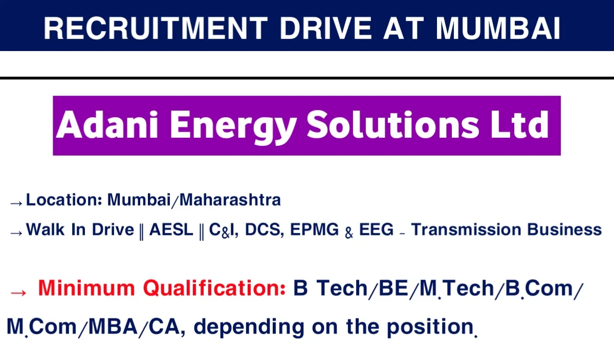 Adani Energy Solutions Ltd Recruitment Drive