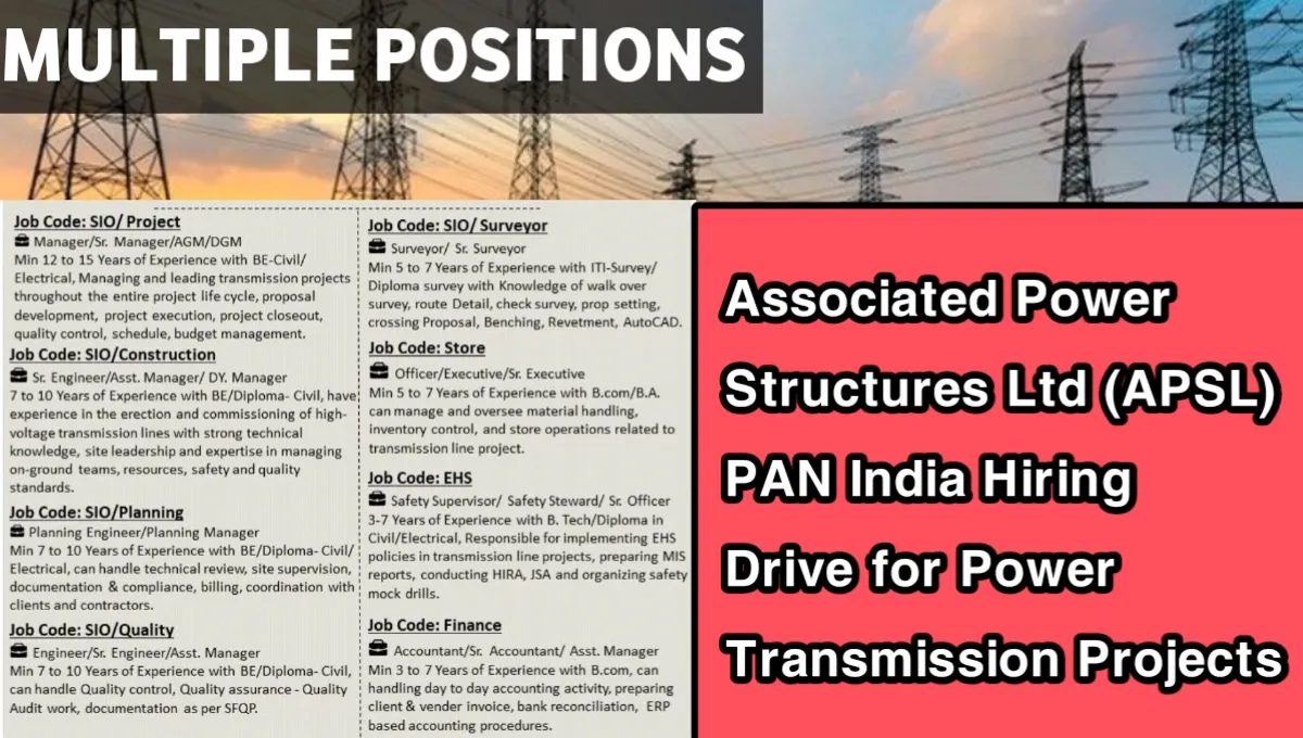 Associated Power Structures Ltd (APSL) PAN India Hiring