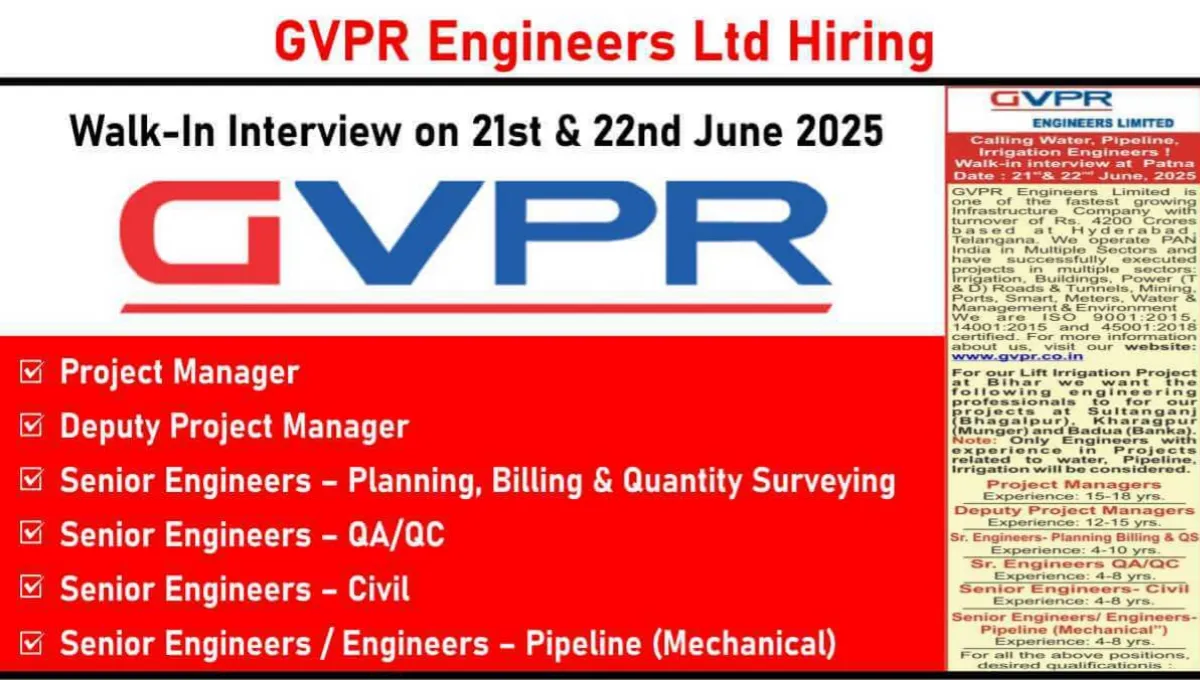 GVPR Engineers Ltd Hiring in Bihar