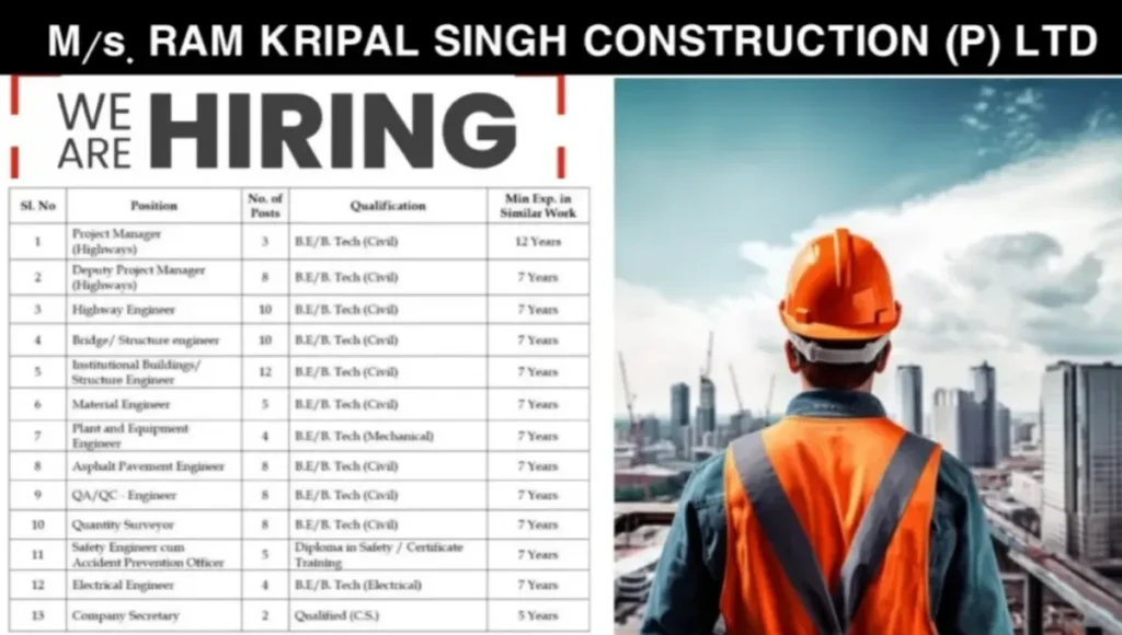 Ram Kripal Singh Construction Pvt Ltd Recruitment 2025