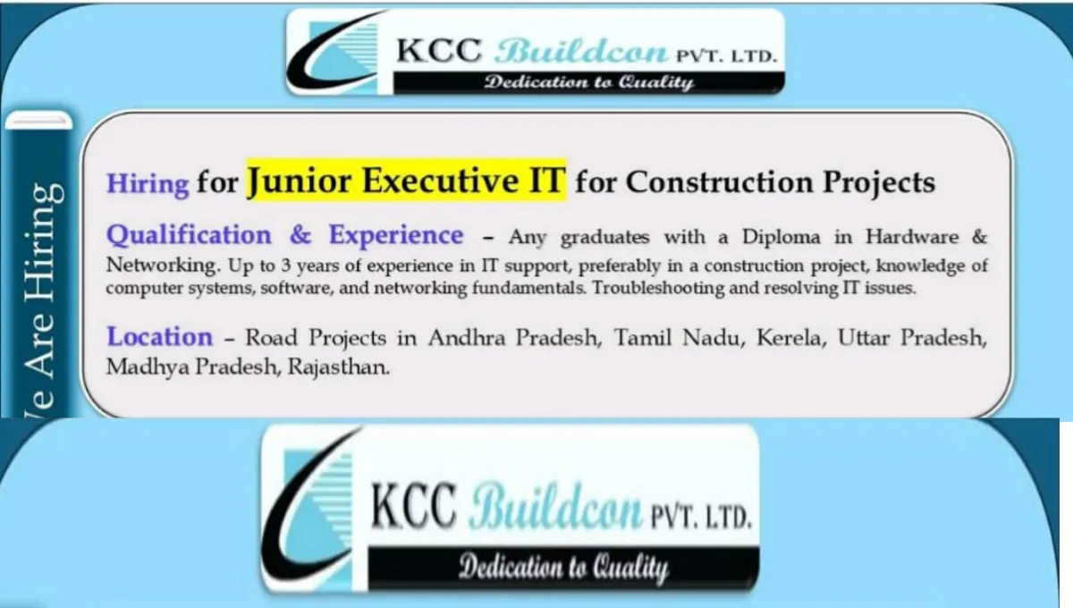 KCC Buildcon Hiring Junior Executive