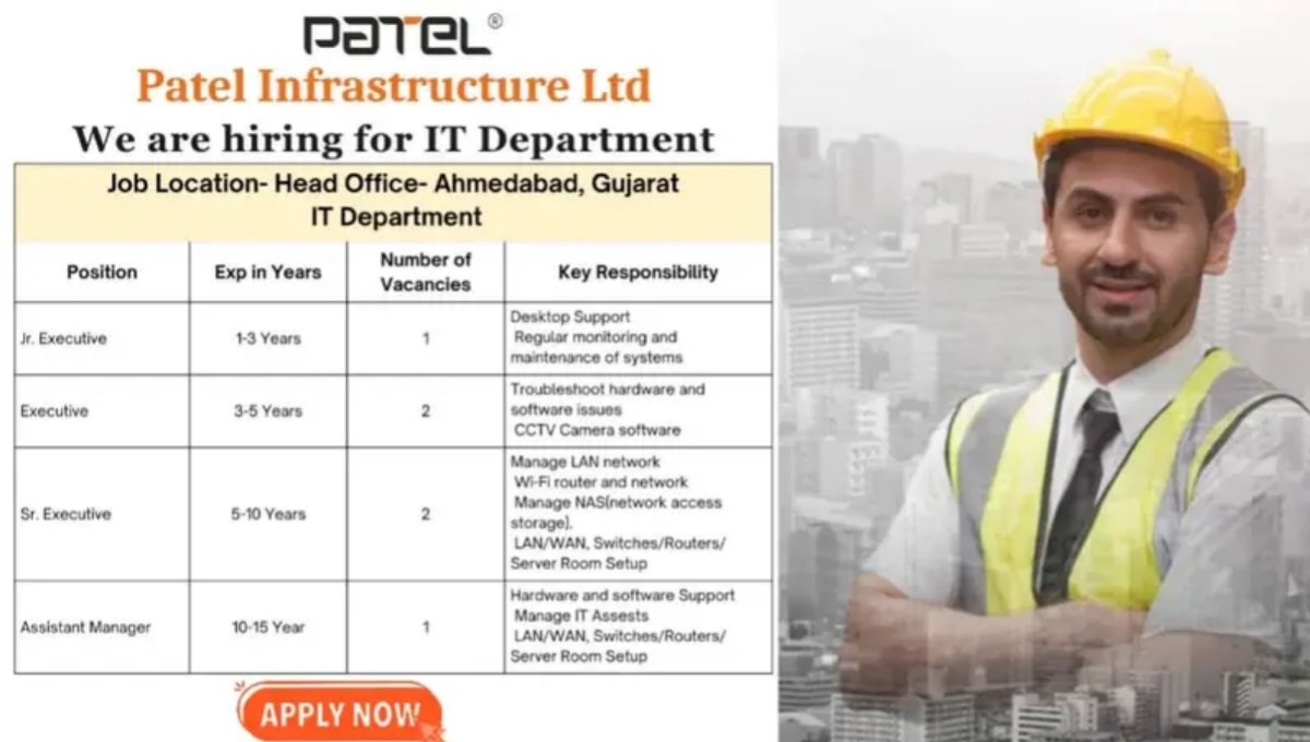 Patel Infrastructure Ltd We're Hiring