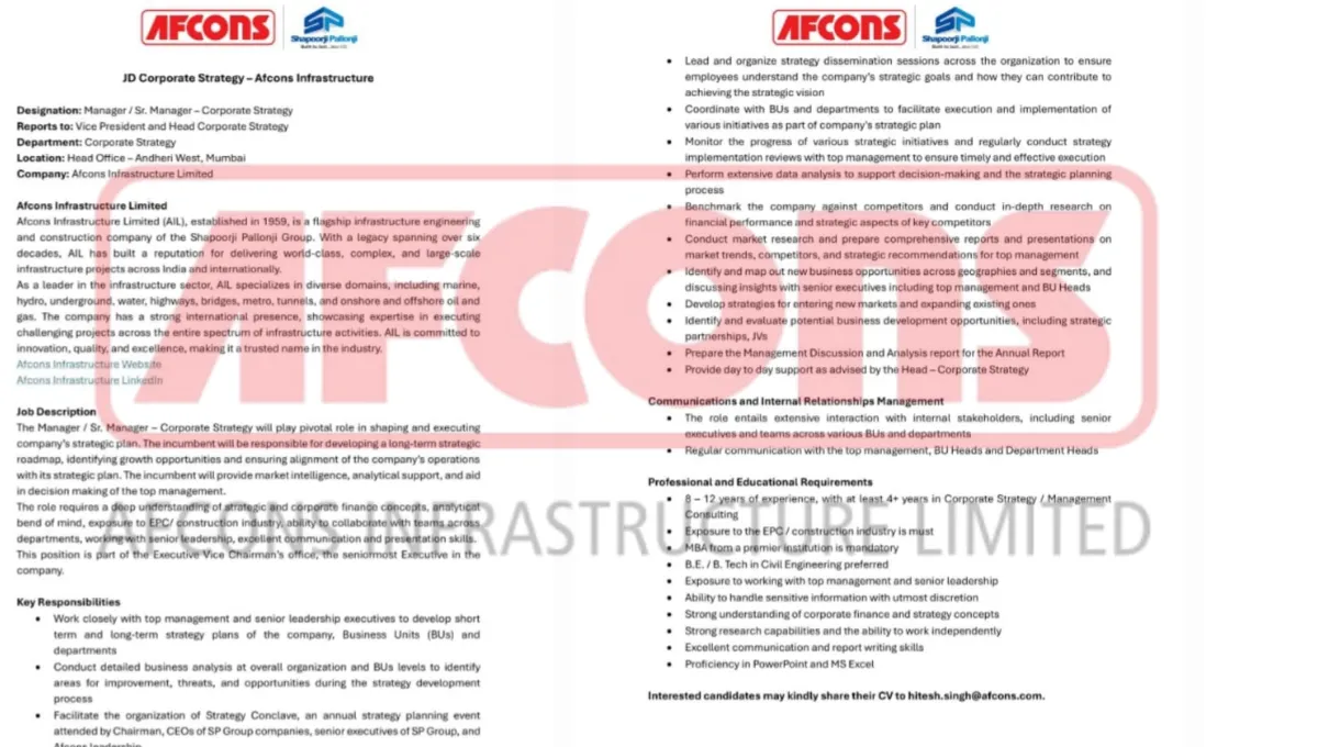 Afcons Infrastructure Careers 2025