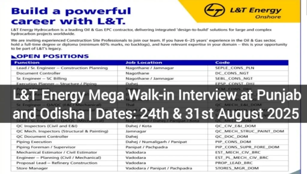 L&T Energy Walk-In Interview