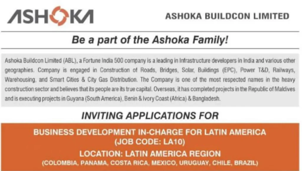 Ashoka Buildcon Ltd Recruitment