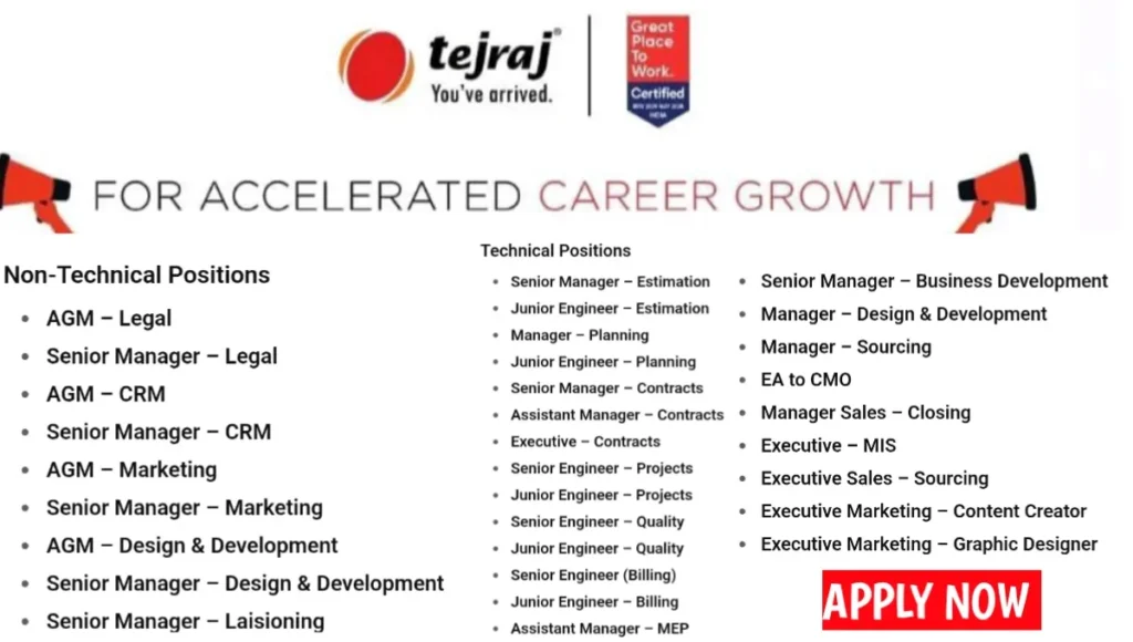 Tejraj Group Recruitment