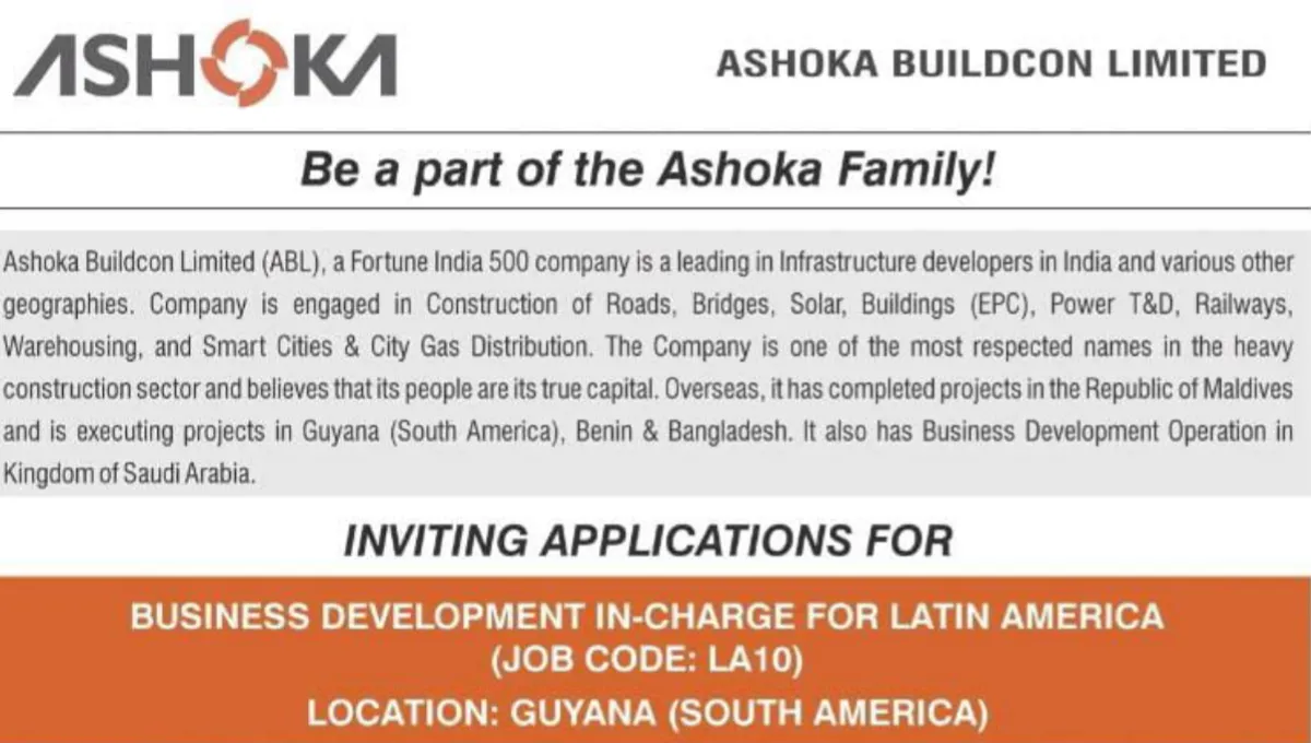 Ashoka Buildcon Limited Hiring 2025