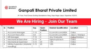 Ganpati Bharat Pvt Ltd Job Vacancy