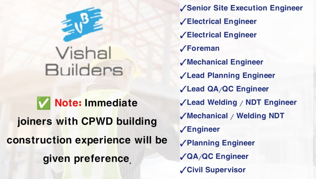 VISHAL BUILDERS Hiring 2025