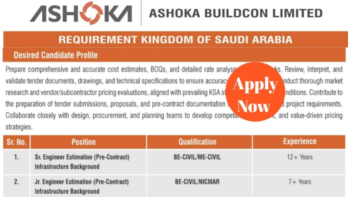 Ashoka Buildcon Recruitment 2025