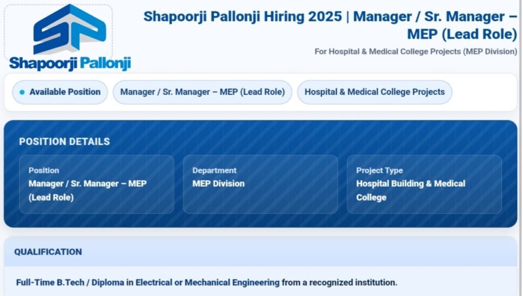 Shapoorji Pallonji Hiring 2025