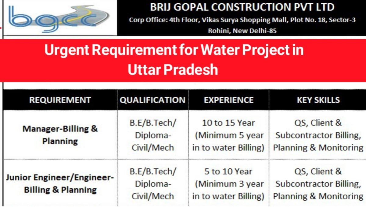 Brij Gopal Construction Job Opportunity