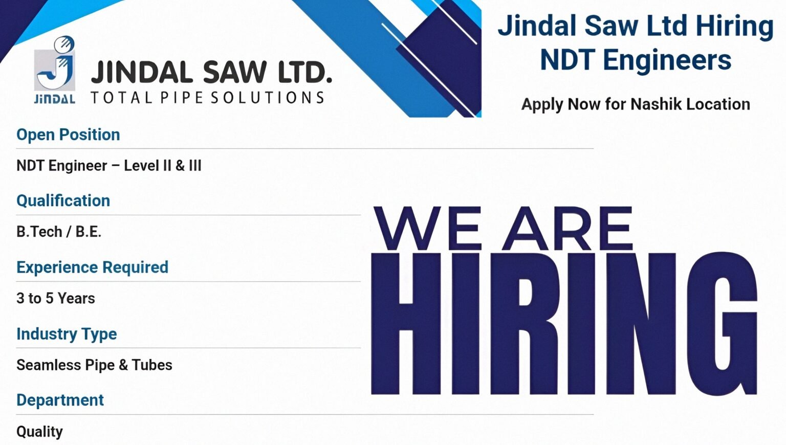 Jindal Saw Ltd Hiring