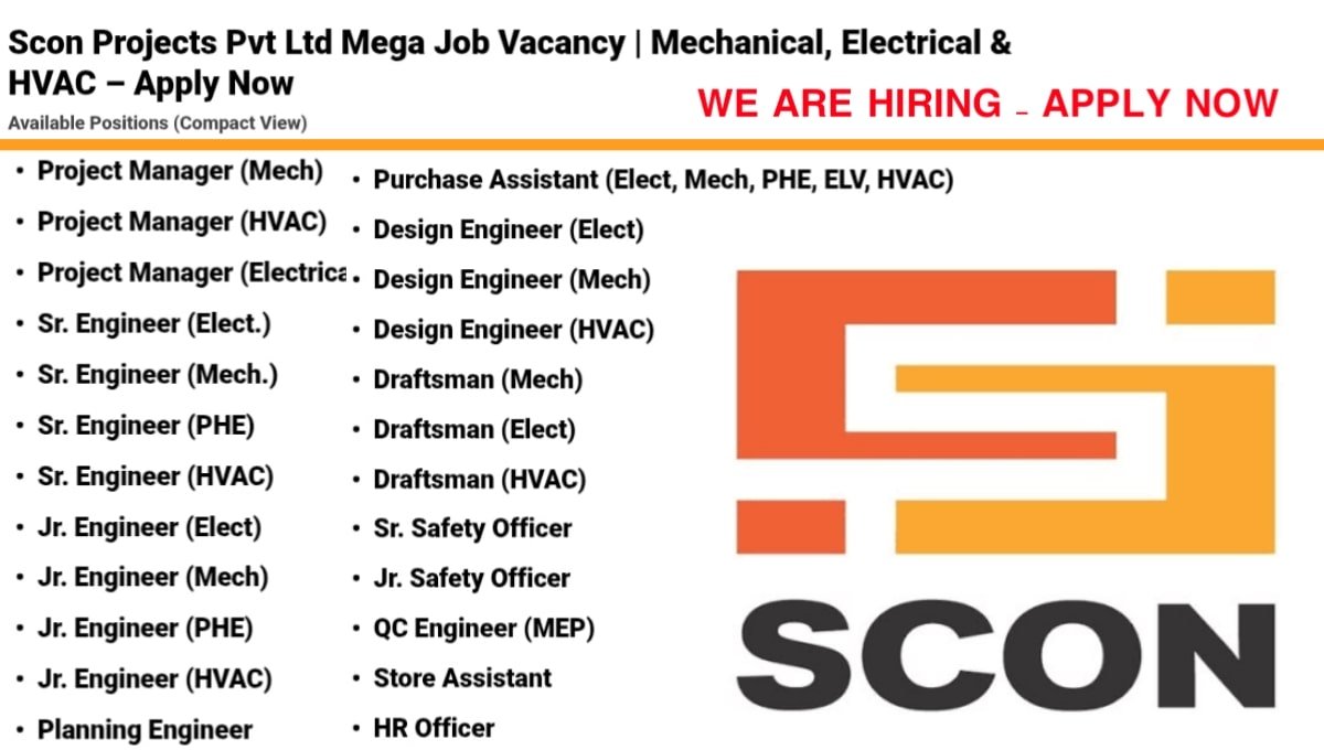 Scon Projects Pvt Ltd Mega Job Vacancy