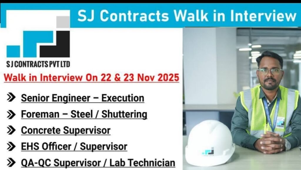 SJ Contracts Pvt Ltd Walk-In Interview