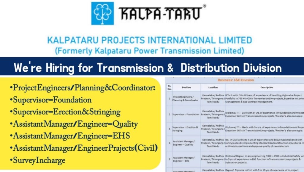 Kalpataru Projects International Ltd Hiring