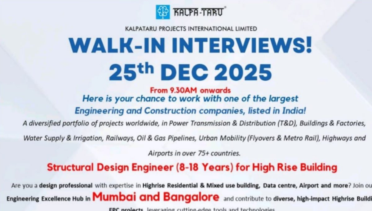 Kalpataru Projects Walk-In Interview 25 Dec 2025