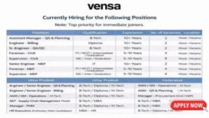 Vensai Infra Recruitment 2026