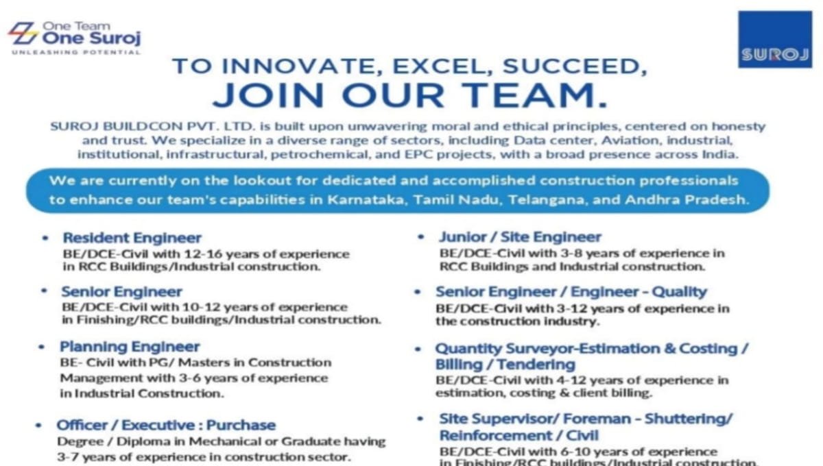 Walk-in Interview at Suroj Buildcon Company