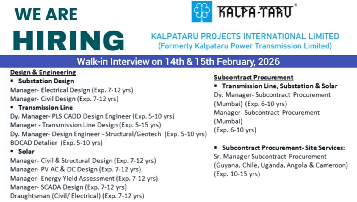 Walk-in Interview at Kalpataru Projects Company