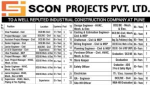 Scon Projects Pvt Ltd Walk-In Interview 2026