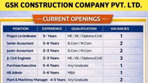 GSK Construction Company Pvt Ltd Hiring