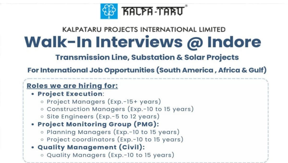 Kalpataru Projects Walk-In Interview Indore 2026