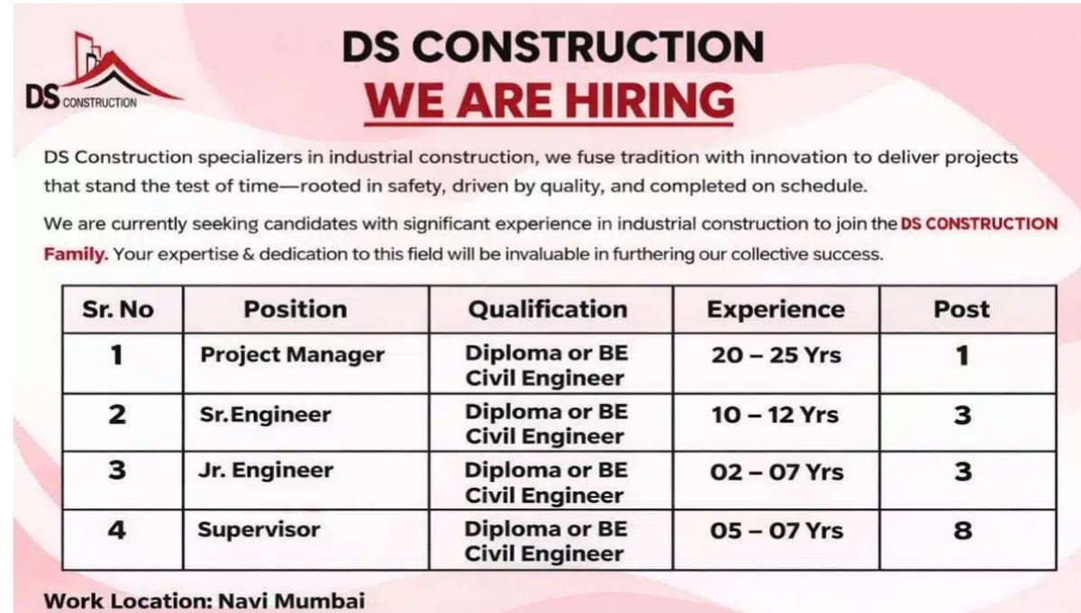 DS Construction Job Vacancy 2026