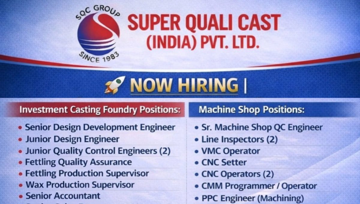 Super Quali Cast (India) Pvt Ltd Hiring