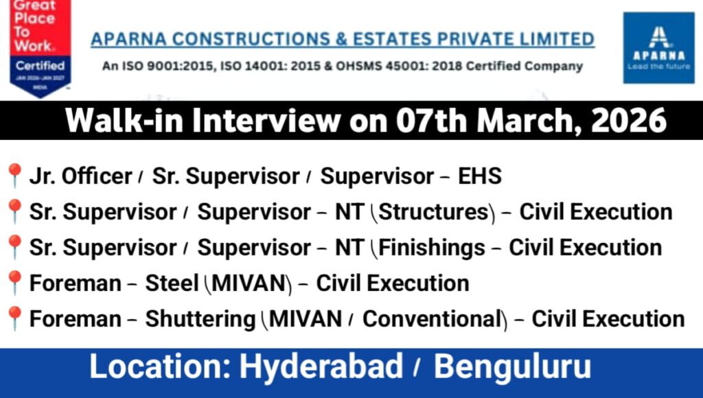 Aparna Constructions Walk-In Interview 2026