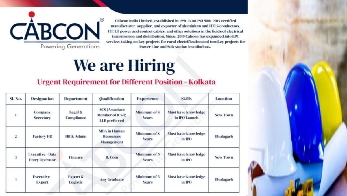 Cabcon India Ltd Recruitment 2026