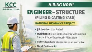 KCC Buildcon Pvt Ltd Hiring