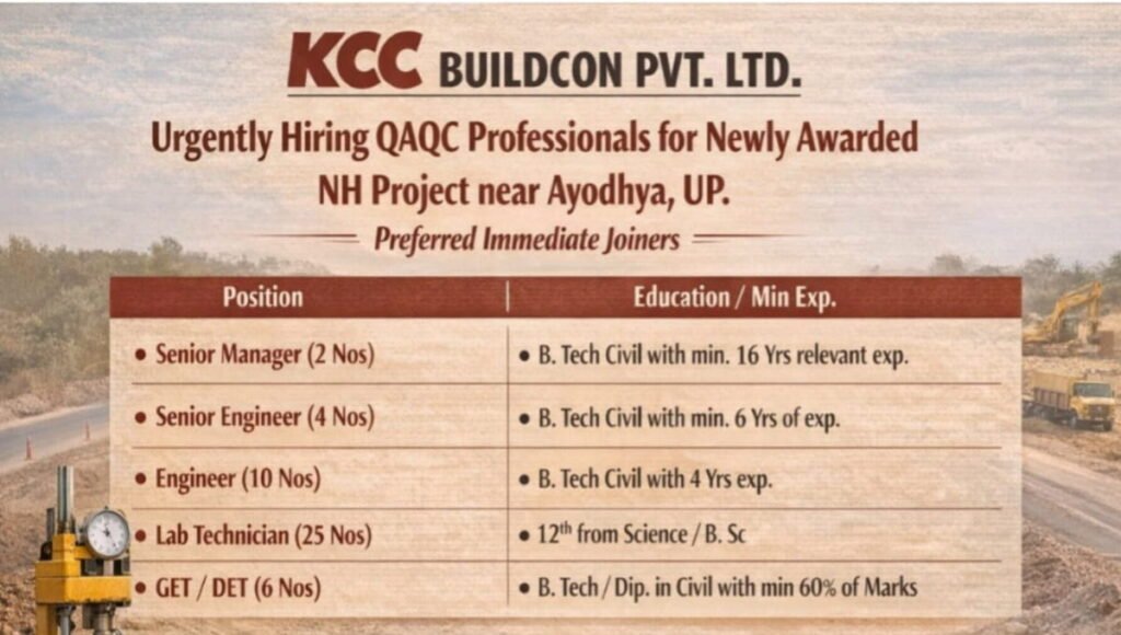 KCC Buildcon Urgent Hiring