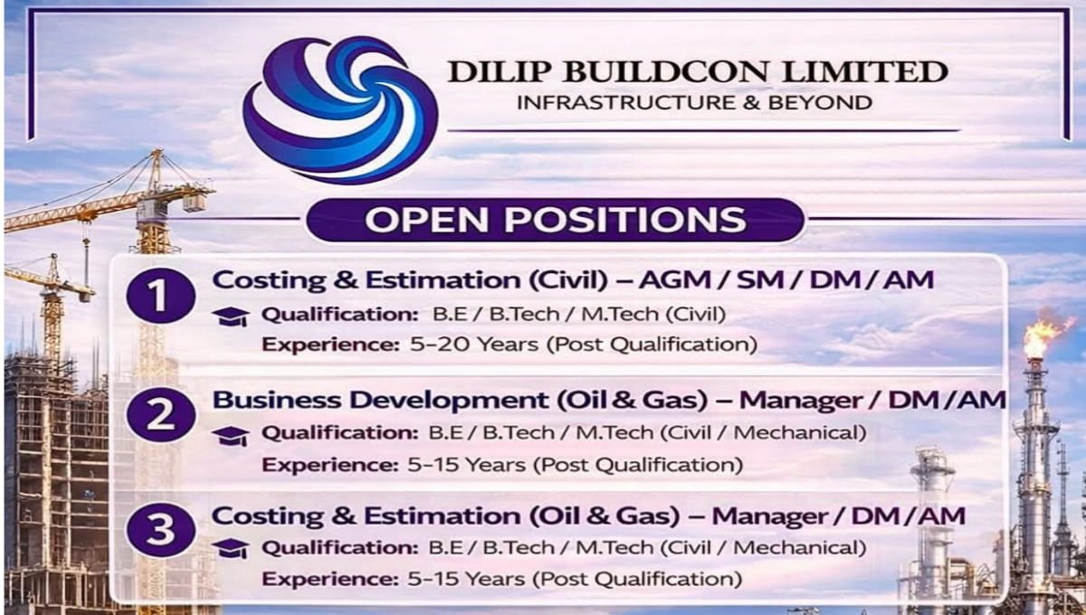 Dilip Buildcon Ltd is Hiring