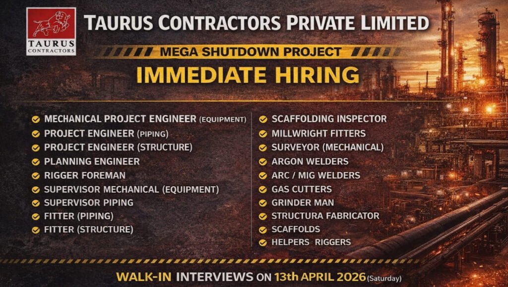 Taurus Contractors Pvt Ltd Hiring 2026