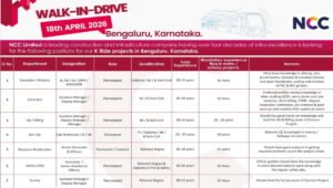 NCC Limited Walk-In Drive at Bengaluru, Karnataka