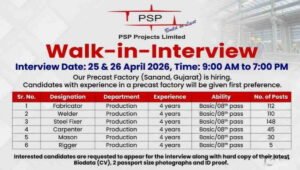 PSP Projects Ltd Walk-In Interview 2026