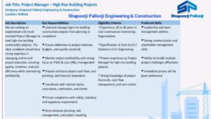 Shapoorji Pallonji Engineering & Construction is Hiring