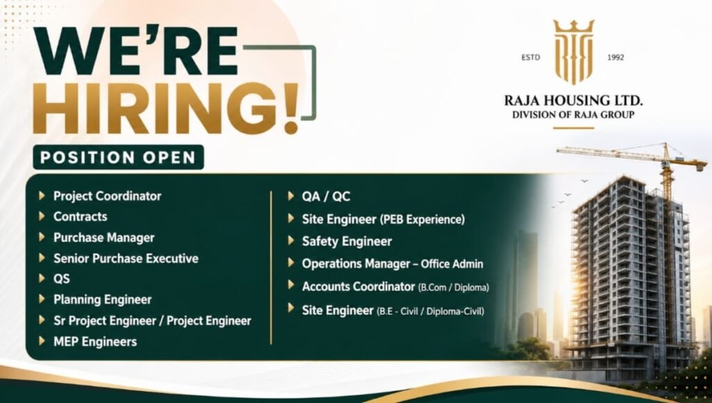 Raja Housing Limited Hiring 2026