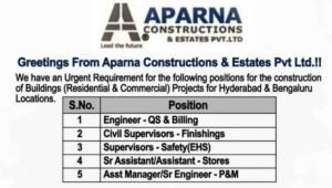 Aparna Constructions Hiring 2026