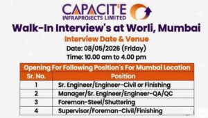 Capacit'e Infraprojects Walk-In Interview 2026