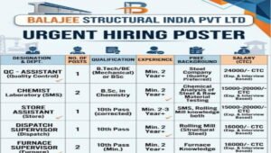 Balajee Structural India Vacancy 2026