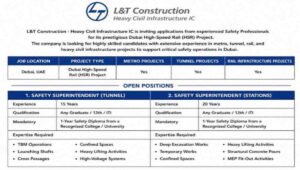 L&T Construction Dubai HSR Project Jobs 2026