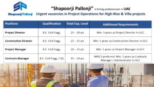 Shapoorji Pallonji Urgent Requirement at UAE