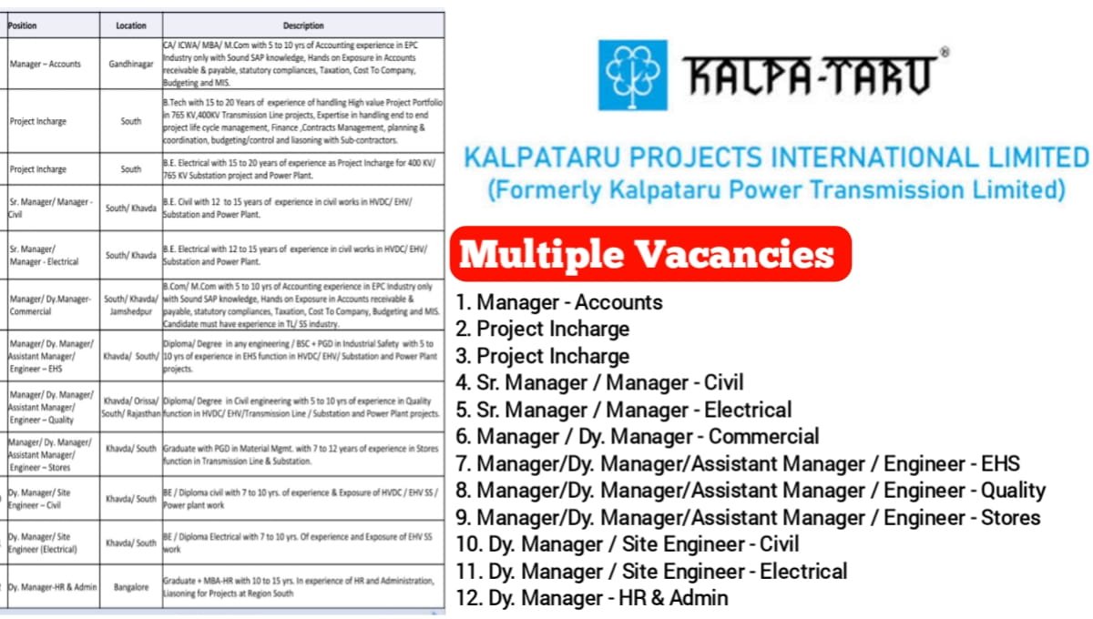 Kalpataru Projects International Ltd Careers 2026