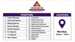 Vaswani Construction Recruitment 2026