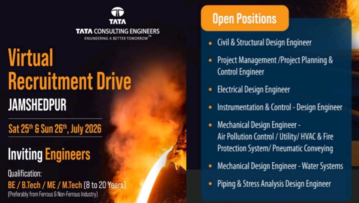 Tata Consulting Engineers Virtual Recruitment Drive Jamshedpur