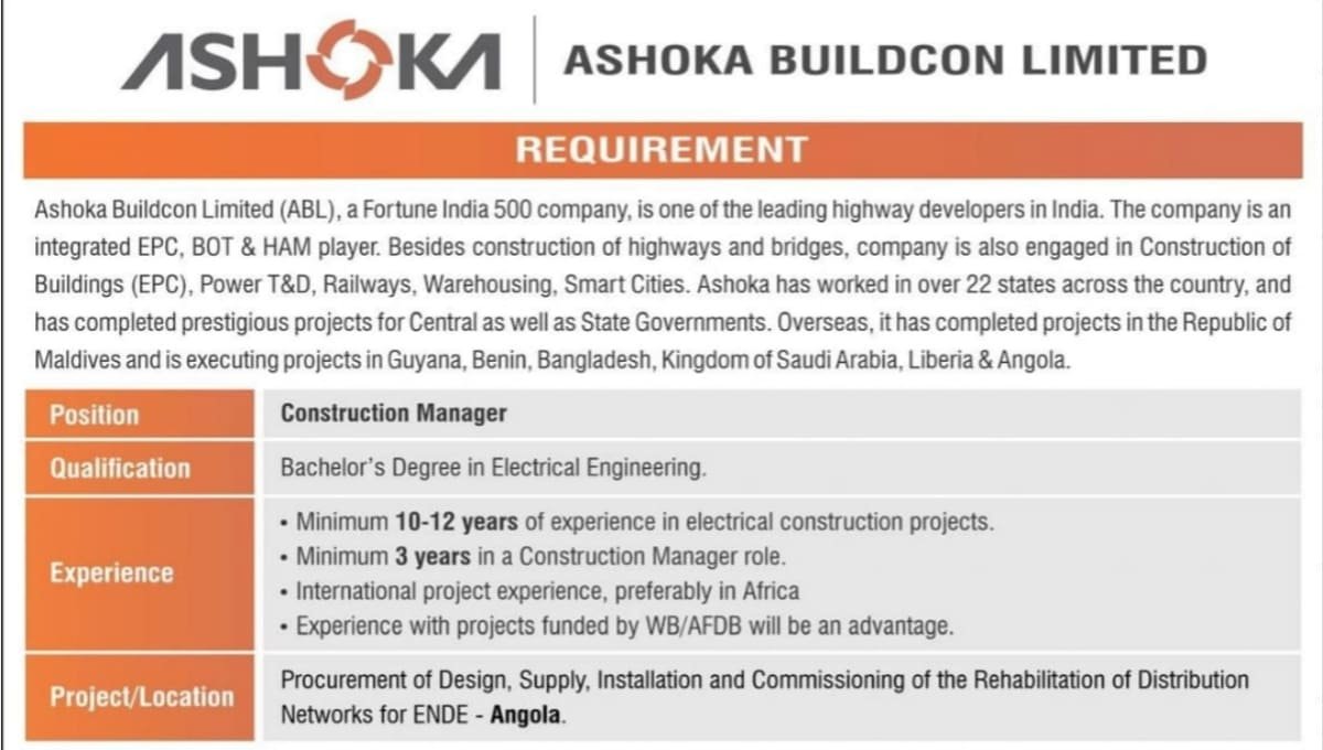 Ashoka Buildcon Limited Recruitment 2026