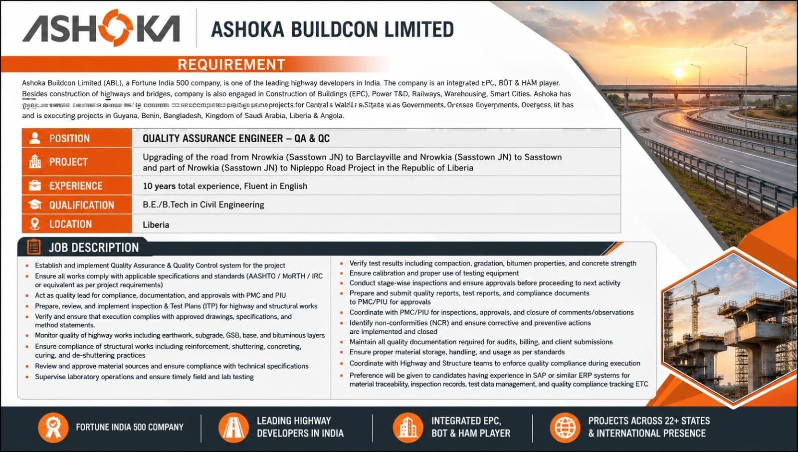 Ashoka Buildcon Limited Hiring 2026