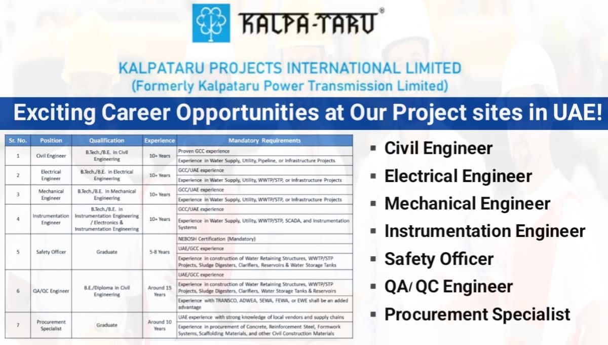KPIL Exciting Career Opportunities at Our Project sites in UAE 